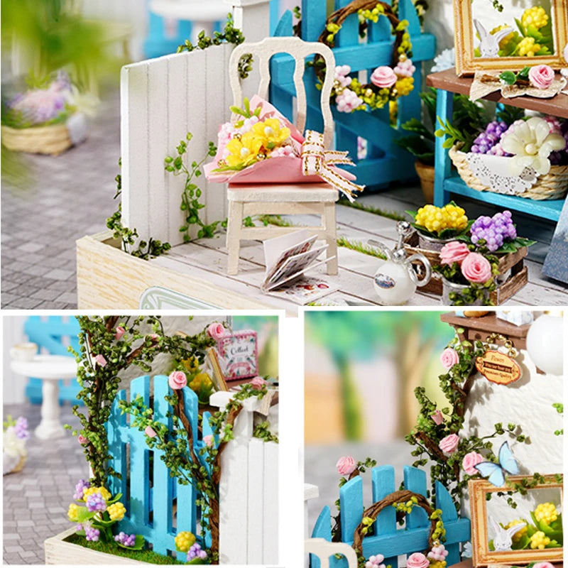 Premium Wooden Miniature Dollhouse Kit with Dust Cover - DIY Assembly Model Building Set | Complete Furniture & Instructions | Birthday Gift for Ages 8+
