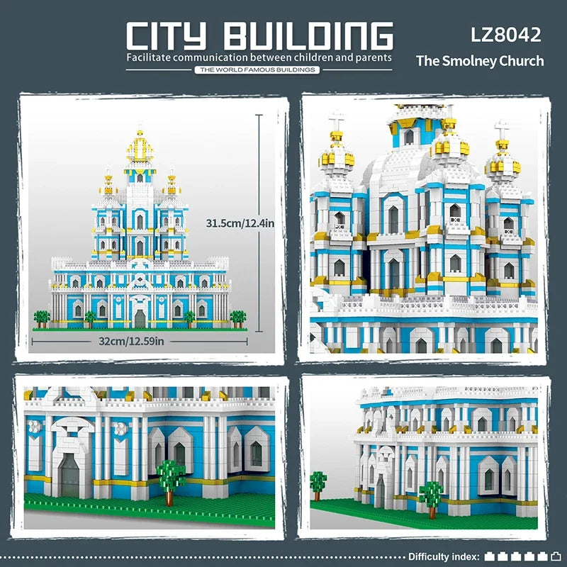 3737PCS Smolny Cathedral Building Blocks Set - World Famous Architecture Model Kit, Micro Bricks DIY Street View Puzzle - Educational Toys for Kids 6+, Teens, Adults - Holiday Birthday Gift