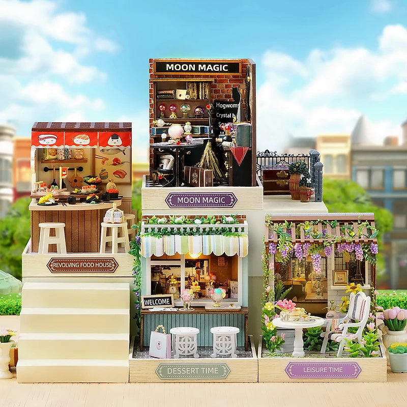 Premium Wooden Miniature Dollhouse Kit with Dust Cover - DIY Assembly Model Building Set | Complete Furniture & Instructions | Birthday Gift for Ages 8+