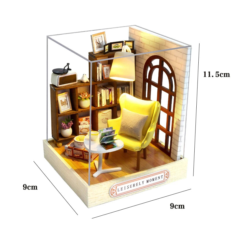 Mini DIY Dollhouse Kit with Dust Cover - 3D Wooden Assembly Model Building Set | Complete Bedroom Room Decoration & Birthday Gift 14+