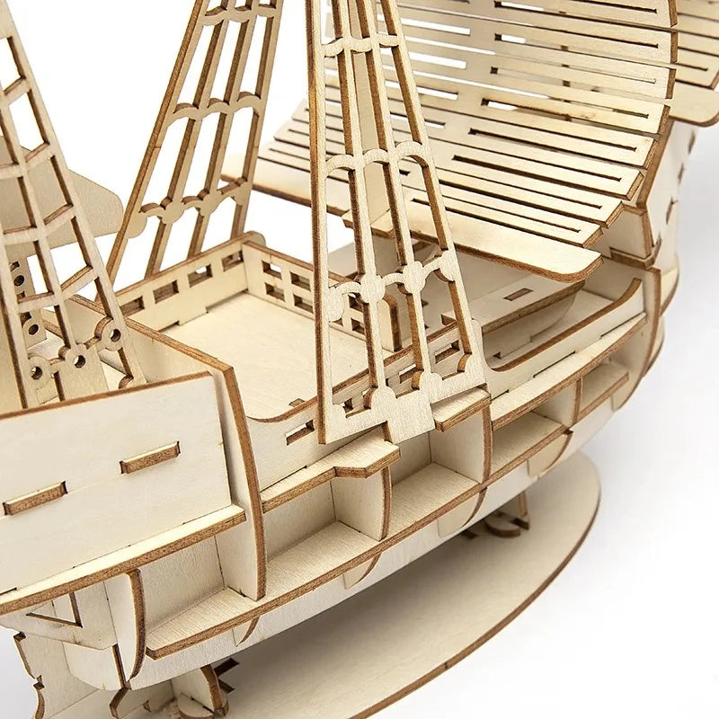 3D Wooden Sailboat Puzzle Model Kit - DIY Assembly Craft Project | Desktop Decoration & Educational Gift for Ages 6+ | Premium Wood Construction Set