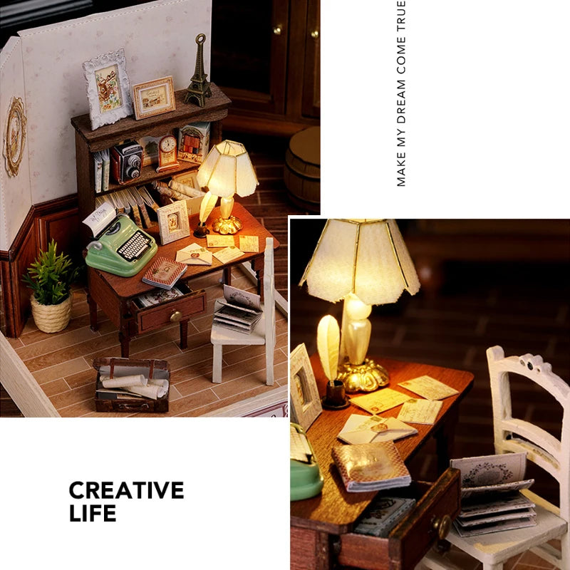 Premium Wooden Miniature Dollhouse Kit with Dust Cover - DIY Assembly Model Building Set | Complete Furniture & Instructions | Birthday Gift for Ages 8+