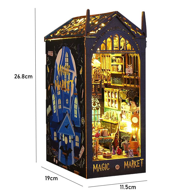 DIY Book Nook Kit for Bookshelves | 3D Wooden Puzzle Diorama with LED Light | Unique Gift for Adult Book Lovers