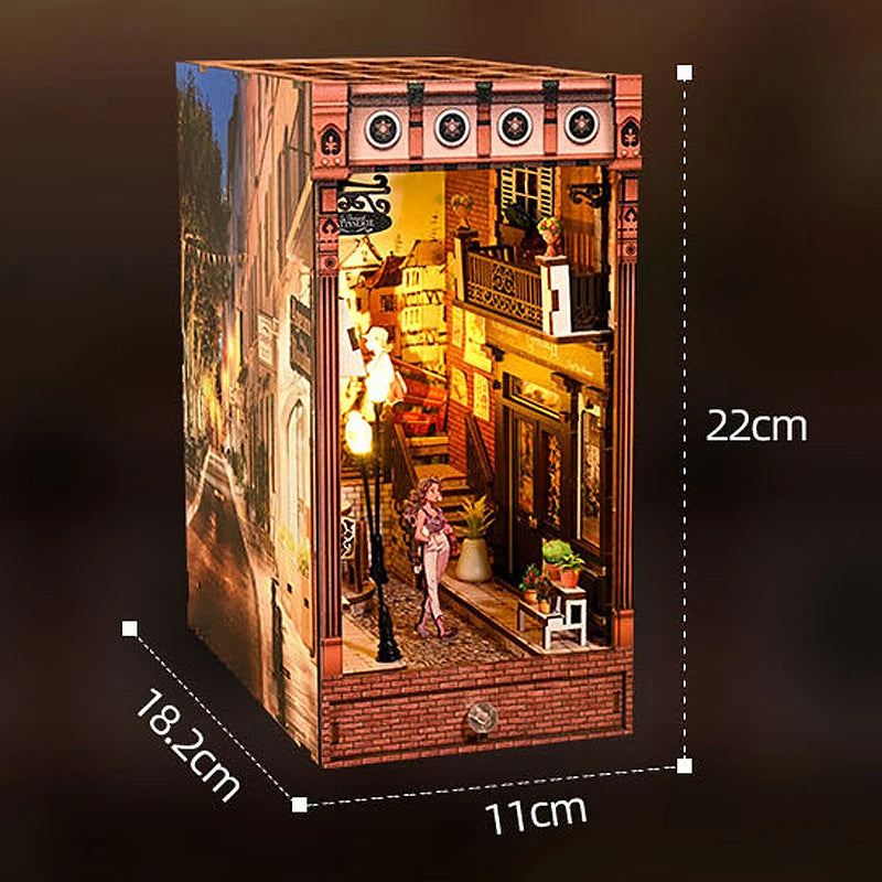 DIY Book Nook Kit for Bookshelves | 3D Wooden Puzzle Diorama with LED Light | Unique Gift for Adult Book Lovers