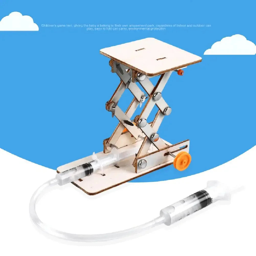 Hydraulic Lift Science Kit for Kids - DIY Educational Physics Experiment Toy | Wooden Building Model for School Projects Ages 6+ | Atmospheric Pressure Learning Set
