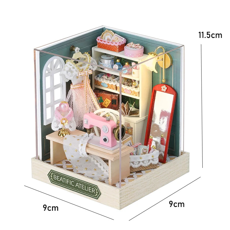 Mini DIY Dollhouse Kit with Dust Cover - 3D Wooden Assembly Model Building Set | Complete Bedroom Room Decoration & Birthday Gift 14+