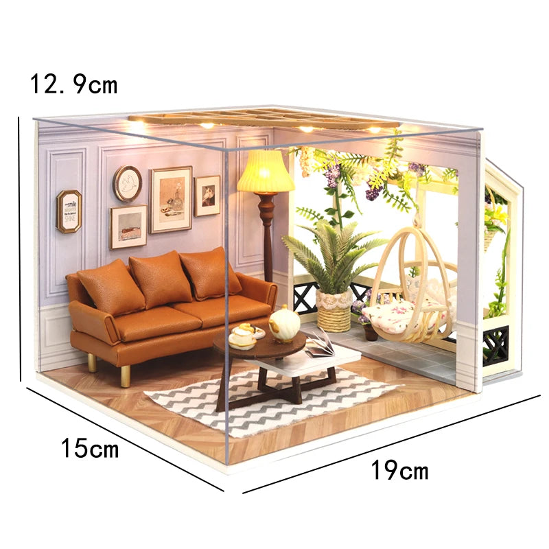 DIY Miniature Dollhouse Kit with LED Lights | 3D Wooden Puzzle Room Box with Furniture | Holiday & Birthday Gift for Adults