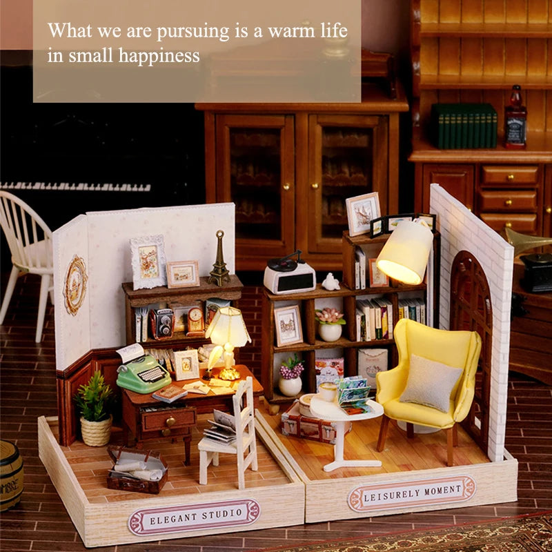 Premium Wooden Miniature Dollhouse Kit with Dust Cover - DIY Assembly Model Building Set | Complete Furniture & Instructions | Birthday Gift for Ages 8+