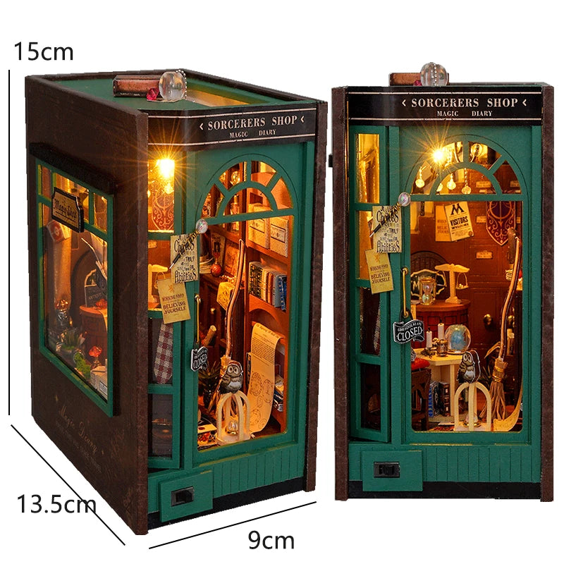 DIY Book Nook Kit for Bookshelves | 3D Wooden Puzzle Diorama with LED Light | Unique Gift for Adult Book Lovers