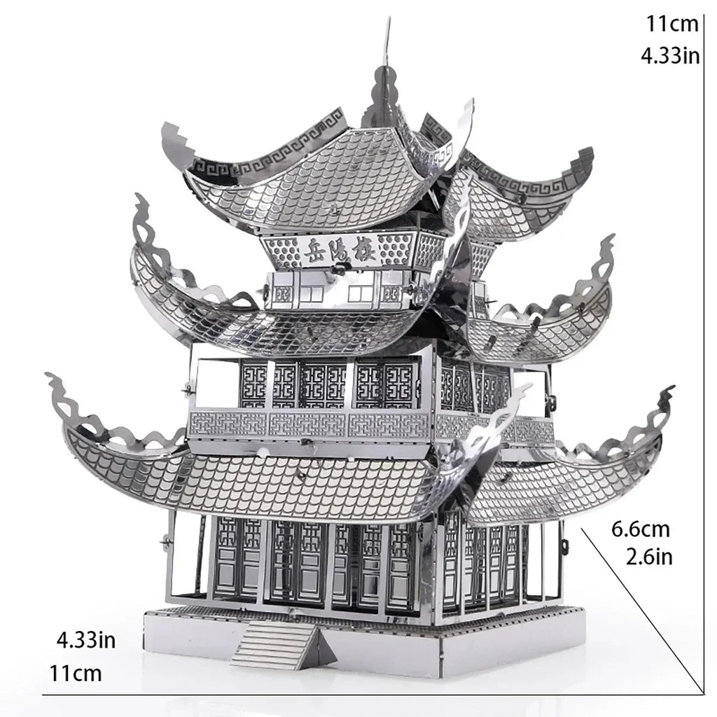 Fradoo 3D Metal Puzzle Yue Yang Tower - Chinese Classical Architecture DIY Model Kit, Laser Cut Alloy Jigsaw Assembly - Educational Building Toy Gift for Adults, Teens, Kids 14+