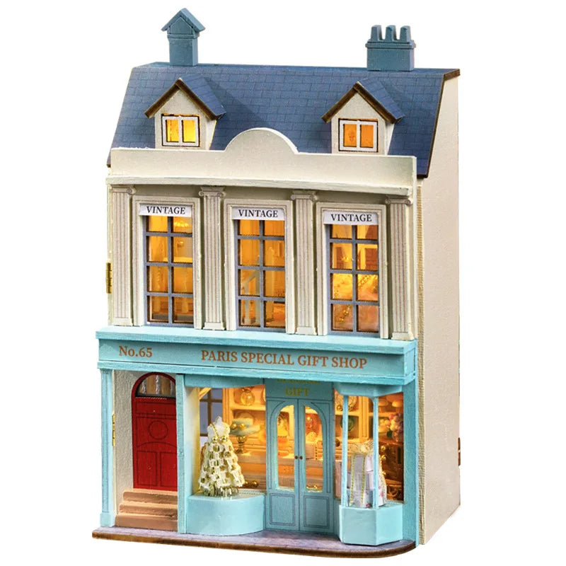 Zuuton DIY Mini Wooden Dollhouse Kit with Furniture & LED Lights - Pink Princess Villa Miniature House Assembly Model, Casa Doll House Toys - Birthday Gift for Girls, Teens, Adults 14+