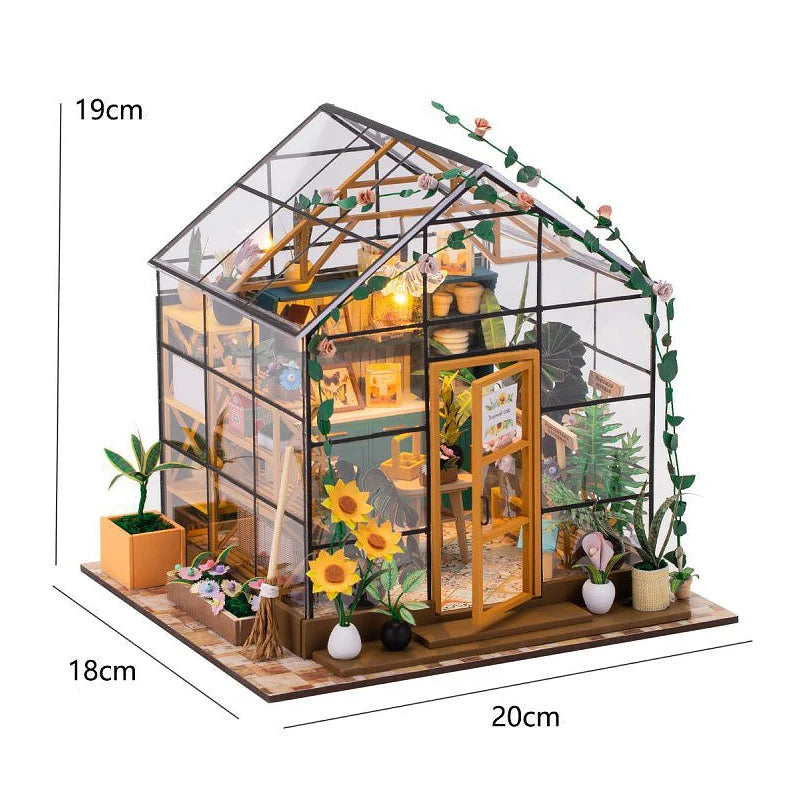 DIY Flower House Dollhouse Kit with LED Lights - Wooden 3D Miniature Building Set | Handmade Craft Model for Adults & Teens 14+ | Creative Assembly Toy