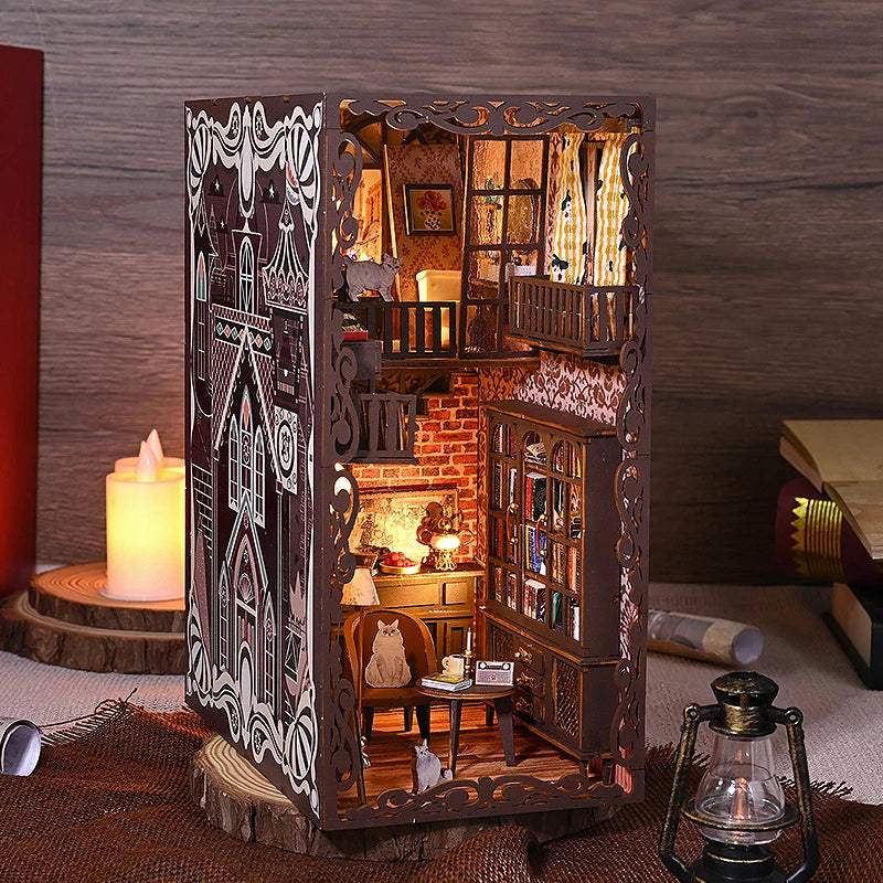 DIY Book Nook Kit for Bookshelves | 3D Wooden Puzzle Diorama with LED Light | Unique Gift for Adult Book Lovers