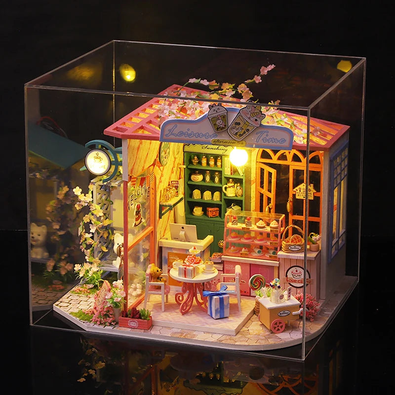 DIY Flower House Dollhouse Kit with LED Lights - Wooden 3D Miniature Building Set | Handmade Craft Model for Adults & Teens 14+ | Creative Assembly Toy