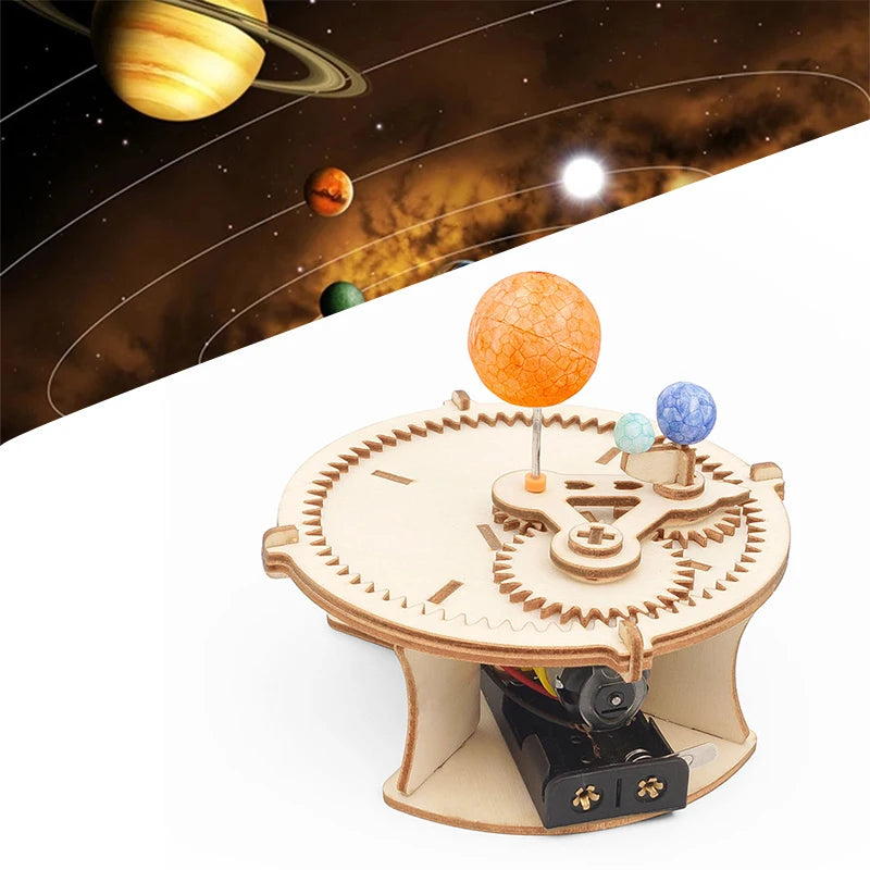 DIY Solar System Model Kit - Motorized Wooden Planetary Movement Set | Educational Science Toy for Kids 6-12 | Sun Earth Moon Assembly Project