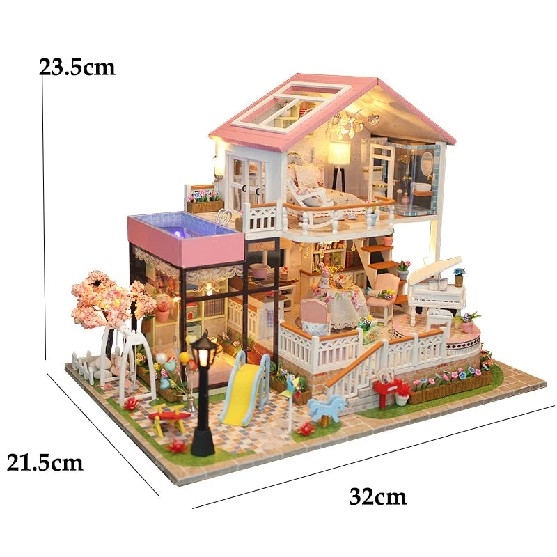 Mini Dollhouse DIY Kit with LED Lights - 3D Wooden Puzzle House Building Set with Furniture for Adults & Teens 14+ | Home Decor Model