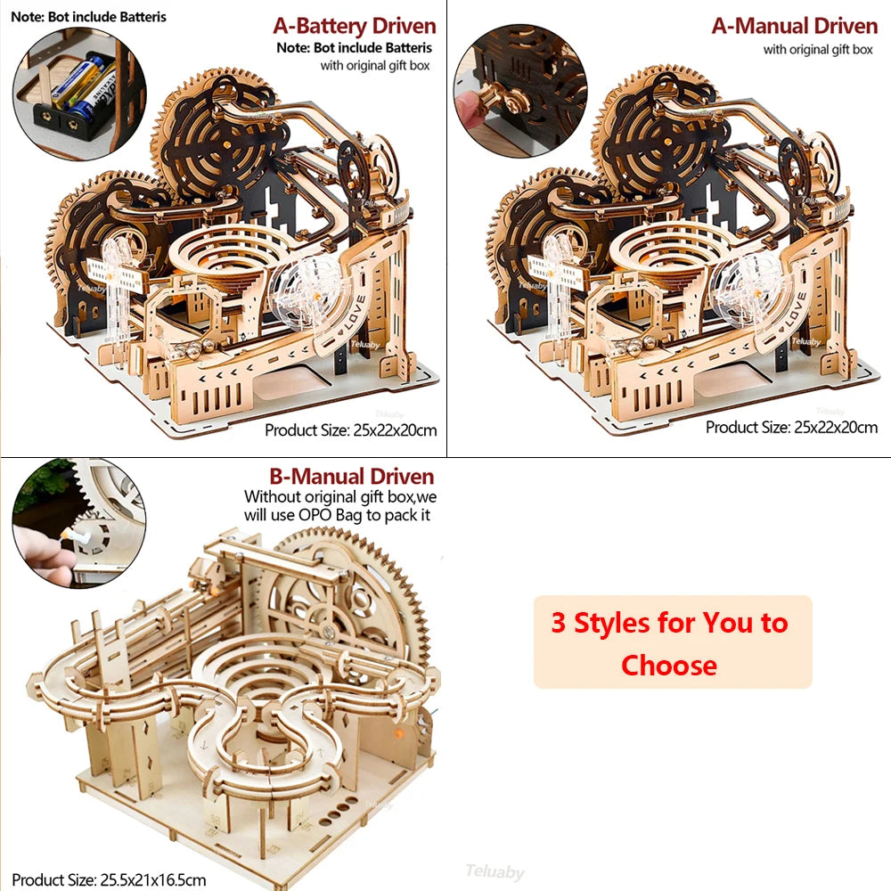3D Wooden Marble Run Puzzle Kit - DIY Mechanical Engineering Building Set | STEAM Educational Toy for Kids & Adults | Birthday Gift Ages 3+