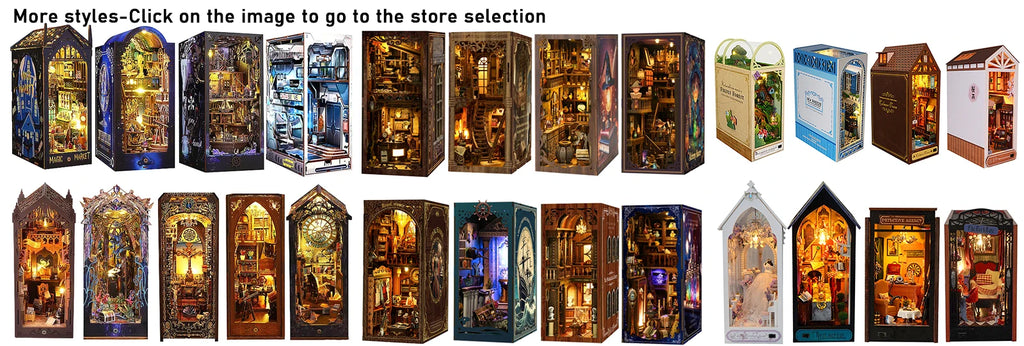 DIY Book Nook Shelf Insert Kit with LED Lights - 3D Wooden Miniature Diorama | Bookend Dollhouse Assembly Model | Christmas Gift for Book Lovers 14+