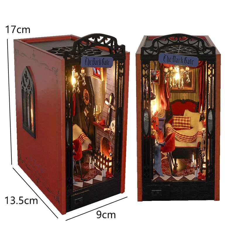 DIY Book Nook Kit for Bookshelves | 3D Wooden Puzzle Diorama with LED Light | Unique Gift for Adult Book Lovers