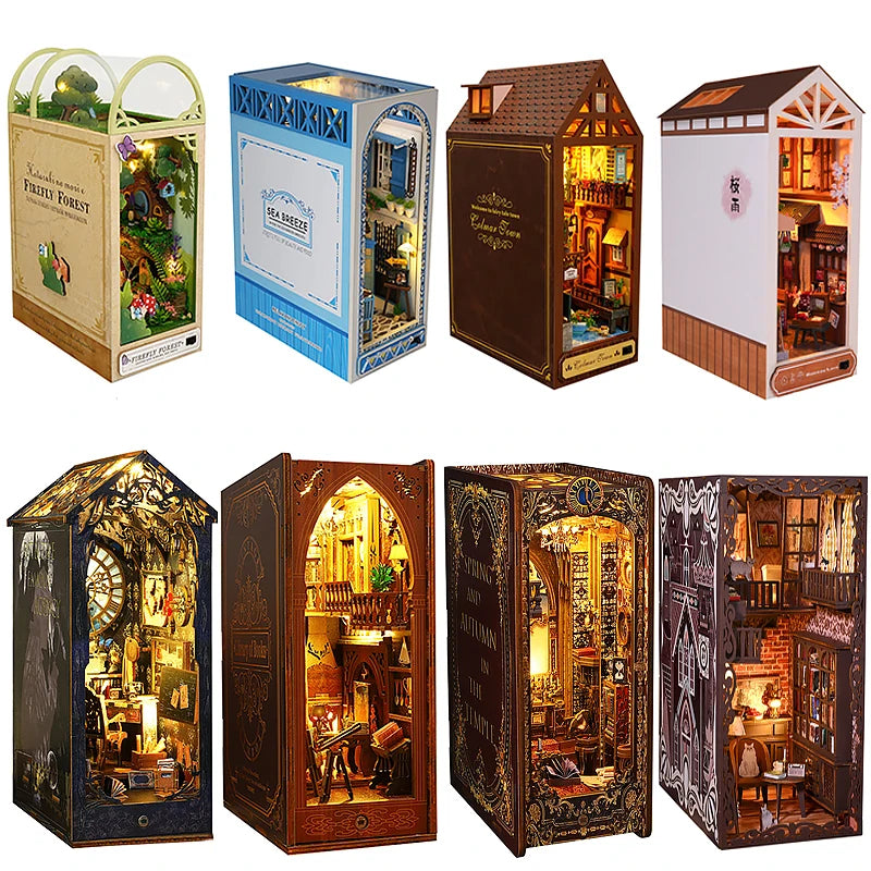 DIY Book Nook Kit for Bookshelves | 3D Wooden Puzzle Diorama with LED Light | Unique Gift for Adult Book Lovers