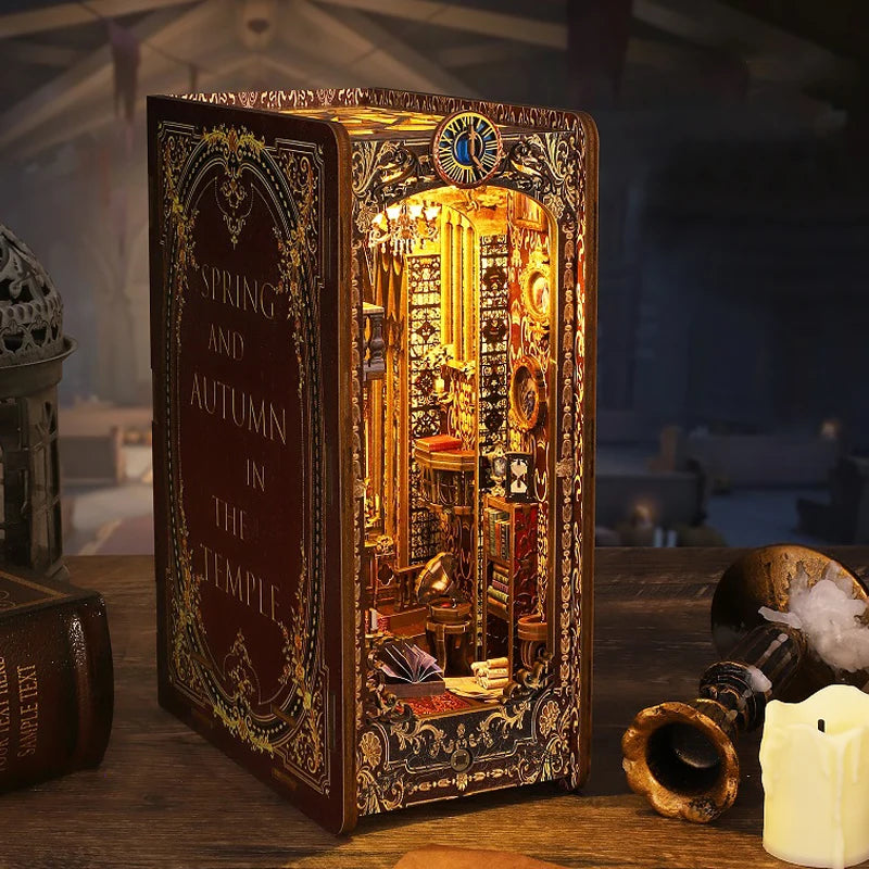 DIY Book Nook Kit for Bookshelves | 3D Wooden Puzzle Diorama with LED Light | Unique Gift for Adult Book Lovers