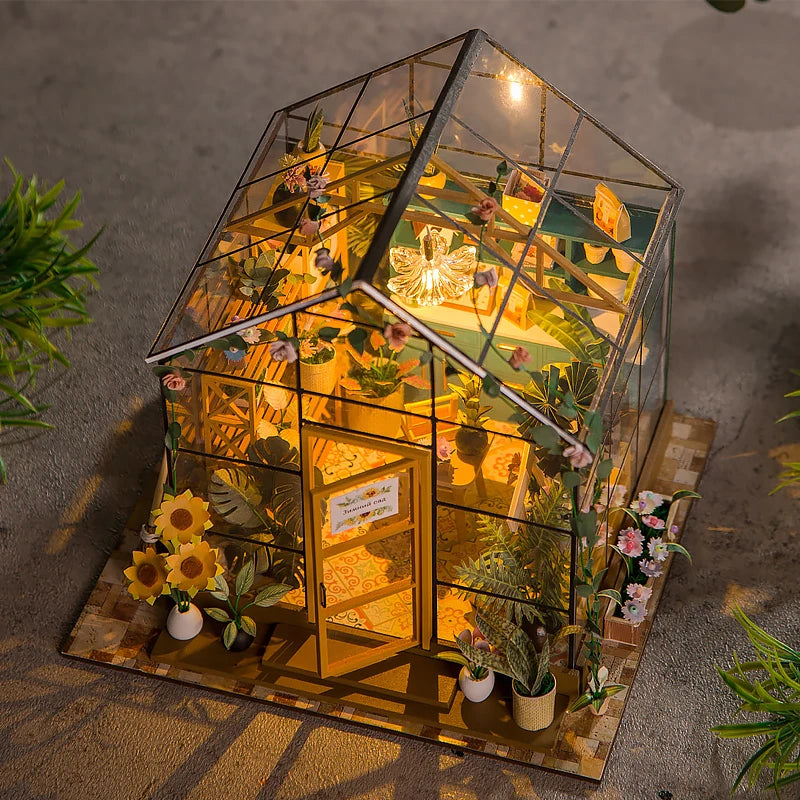 DIY Flower House Dollhouse Kit with LED Lights - Wooden 3D Miniature Building Set | Handmade Craft Model for Adults & Teens 14+ | Creative Assembly Toy