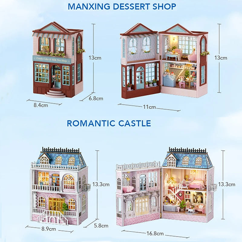 Zuuton DIY Mini Wooden Dollhouse Kit with Furniture & LED Lights - Pink Princess Villa Miniature House Assembly Model, Casa Doll House Toys - Birthday Gift for Girls, Teens, Adults 14+