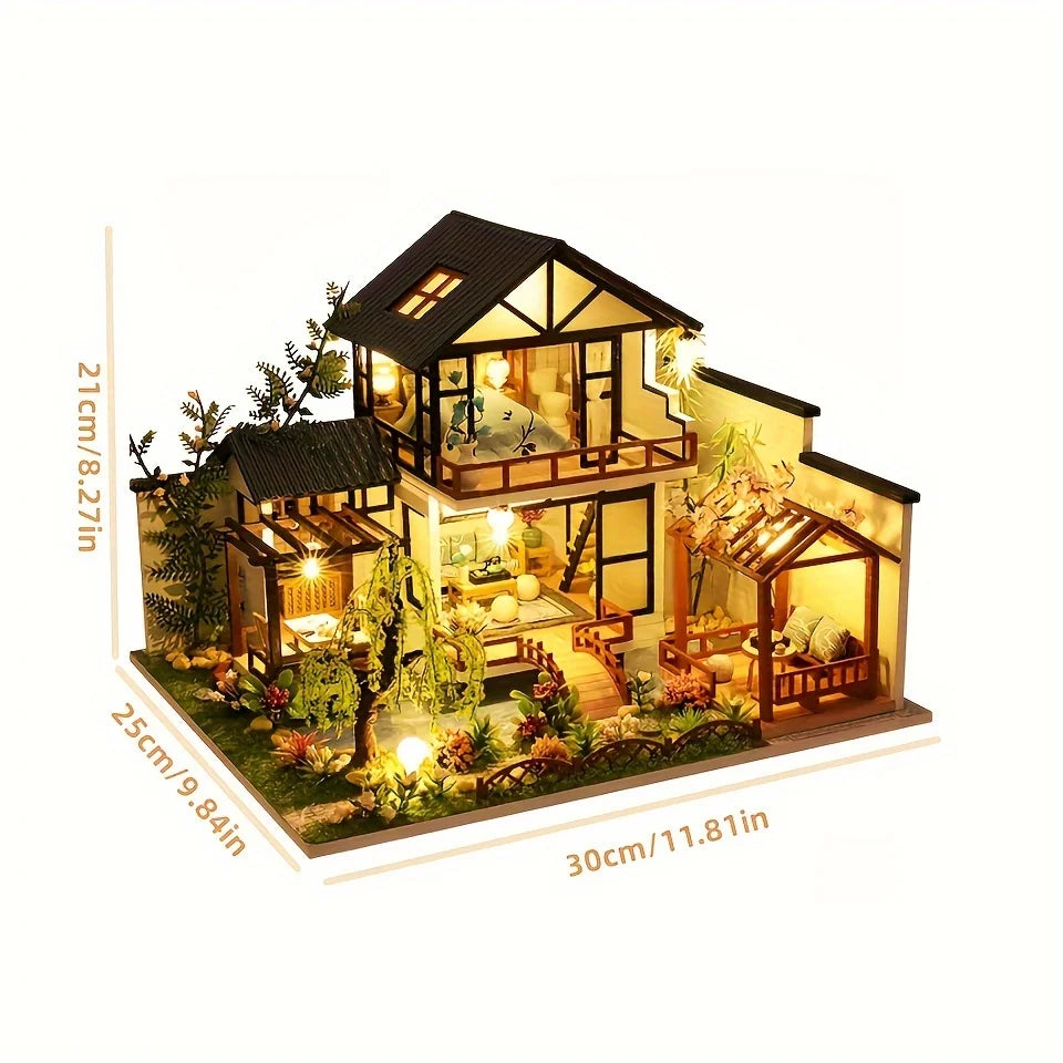 DIY Wooden Dollhouse Kit - Miniature 3D Puzzle Assembly Model, Pastoral Architecture Micro House with Accessories - Birthday Christmas Gifts for Teens, Adults, Home Decor Collectible