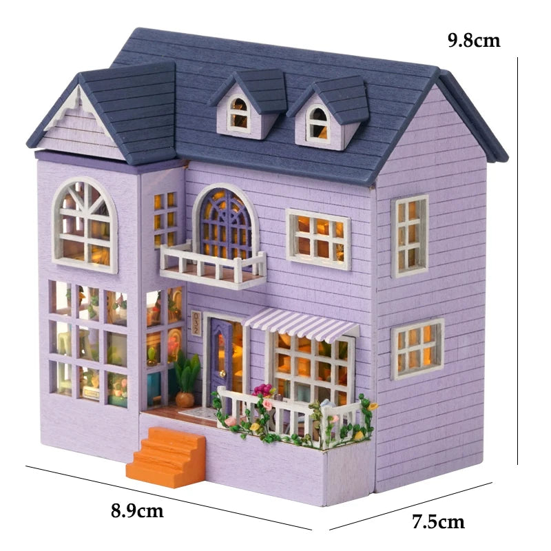 Zuuton DIY Mini Wooden Dollhouse Kit with Furniture & LED Lights - Pink Princess Villa Miniature House Assembly Model, Casa Doll House Toys - Birthday Gift for Girls, Teens, Adults 14+