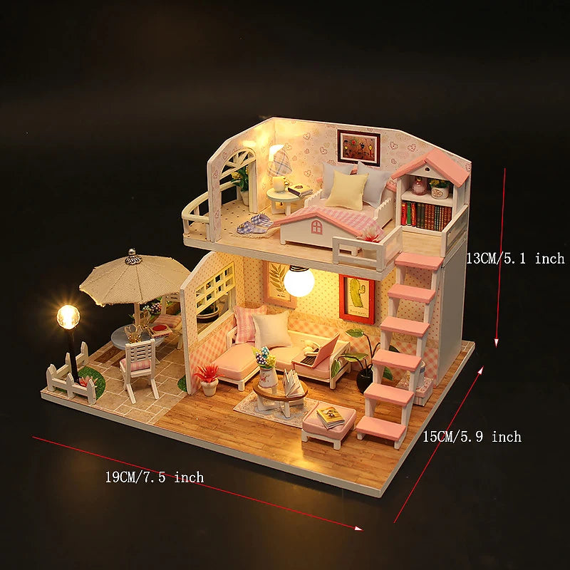 DIY Miniature Dollhouse Kit with LED Lights & Furniture - 3D Wooden Dollhouse Assembly Building Set for Adults & Teens 14+ | Casa Model Gift
