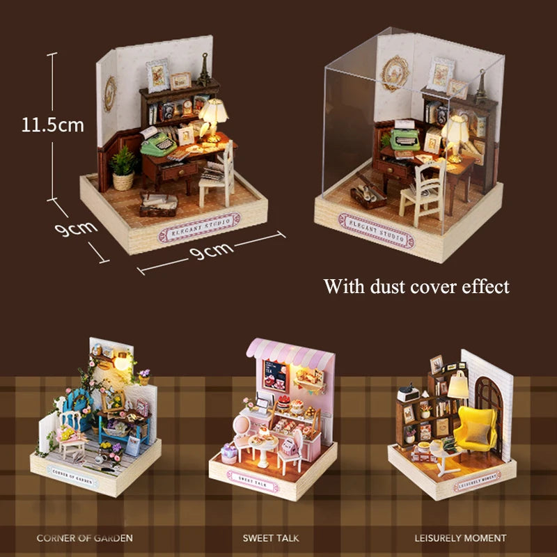 Premium Wooden Miniature Dollhouse Kit with Dust Cover - DIY Assembly Model Building Set | Complete Furniture & Instructions | Birthday Gift for Ages 8+
