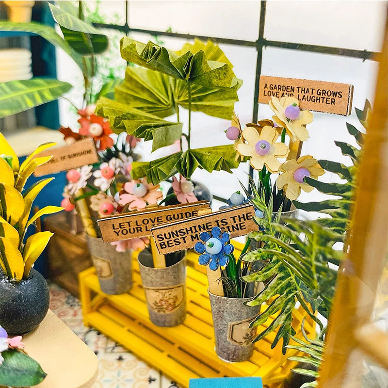DIY Flower House Dollhouse Kit with LED Lights - Wooden 3D Miniature Building Set | Handmade Craft Model for Adults & Teens 14+ | Creative Assembly Toy