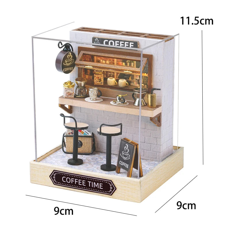 Mini DIY Dollhouse Kit with Dust Cover - 3D Wooden Assembly Model Building Set | Complete Bedroom Room Decoration & Birthday Gift 14+