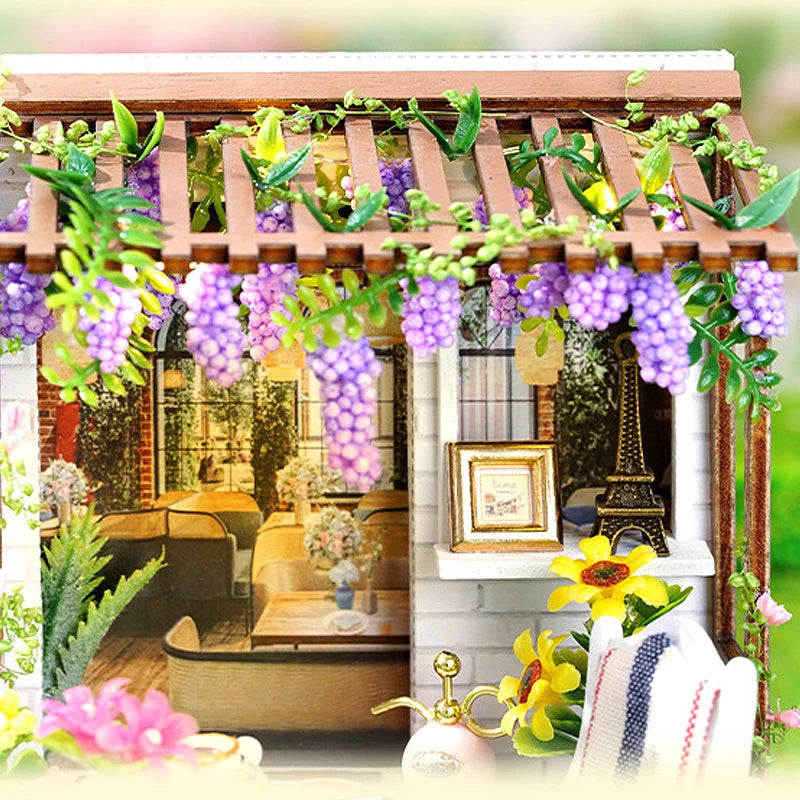 Premium Wooden Miniature Dollhouse Kit with Dust Cover - DIY Assembly Model Building Set | Complete Furniture & Instructions | Birthday Gift for Ages 8+