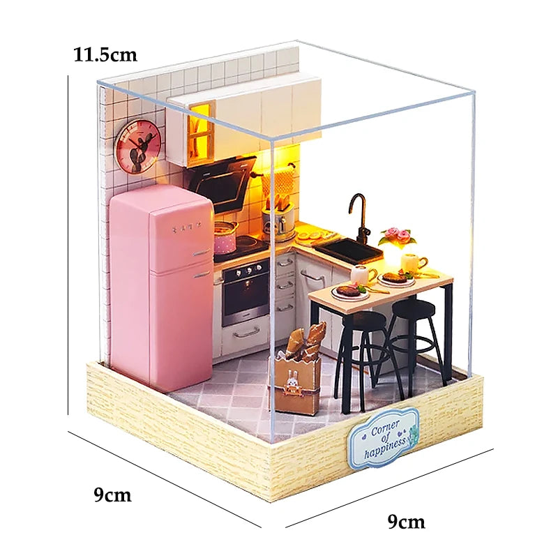 Mini Dollhouse DIY Kit with LED Lights - 3D Wooden Puzzle House Building Set with Furniture for Adults & Teens 14+ | Home Decor Model
