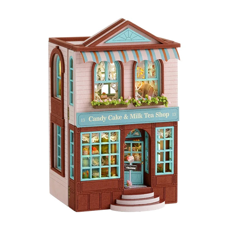 Zuuton DIY Mini Wooden Dollhouse Kit with Furniture & LED Lights - Pink Princess Villa Miniature House Assembly Model, Casa Doll House Toys - Birthday Gift for Girls, Teens, Adults 14+