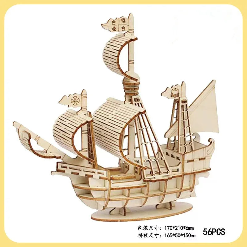 3D Wooden Sailboat Puzzle Model Kit - DIY Assembly Craft Project | Desktop Decoration & Educational Gift for Ages 6+ | Premium Wood Construction Set