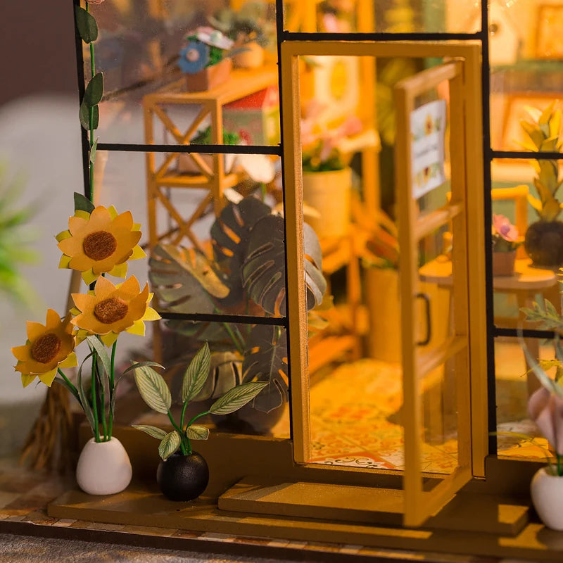 DIY Flower House Dollhouse Kit with LED Lights - Wooden 3D Miniature Building Set | Handmade Craft Model for Adults & Teens 14+ | Creative Assembly Toy