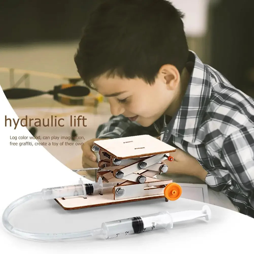 Hydraulic Lift Science Kit for Kids - DIY Educational Physics Experiment Toy | Wooden Building Model for School Projects Ages 6+ | Atmospheric Pressure Learning Set