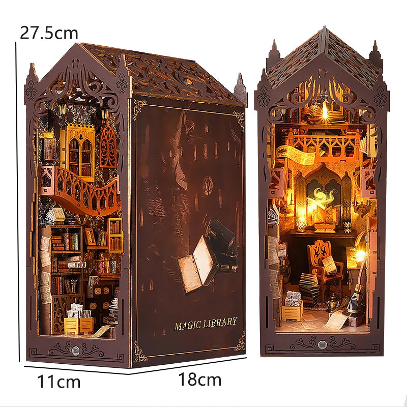 DIY Book Nook Kit for Bookshelves | 3D Wooden Puzzle Diorama with LED Light | Unique Gift for Adult Book Lovers