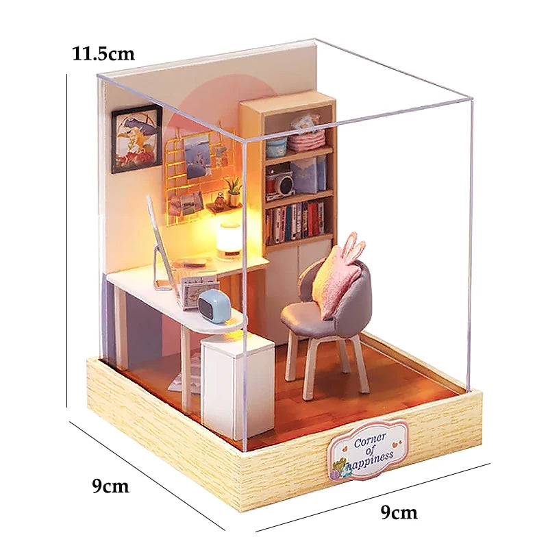 Premium Wooden Miniature Dollhouse Kit with Dust Cover - DIY Assembly Model Building Set | Complete Furniture & Instructions | Birthday Gift for Ages 8+