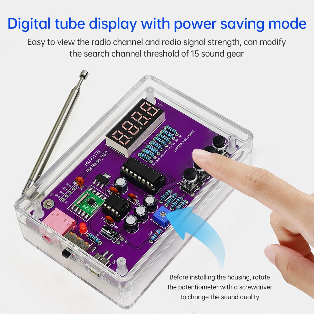 DIY FM Radio Kit 87-108MHz - Electronic Assembly Project with LED Display & Volume Control | RDA5807 Radio Module Building Kit for Learning