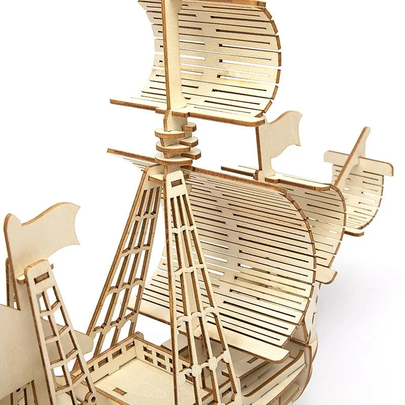 3D Wooden Sailboat Puzzle Model Kit - DIY Assembly Craft Project | Desktop Decoration & Educational Gift for Ages 6+ | Premium Wood Construction Set