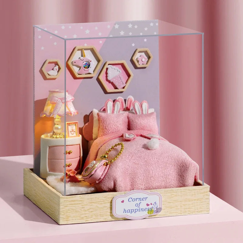Premium Wooden Miniature Dollhouse Kit with Dust Cover - DIY Assembly Model Building Set | Complete Furniture & Instructions | Birthday Gift for Ages 8+