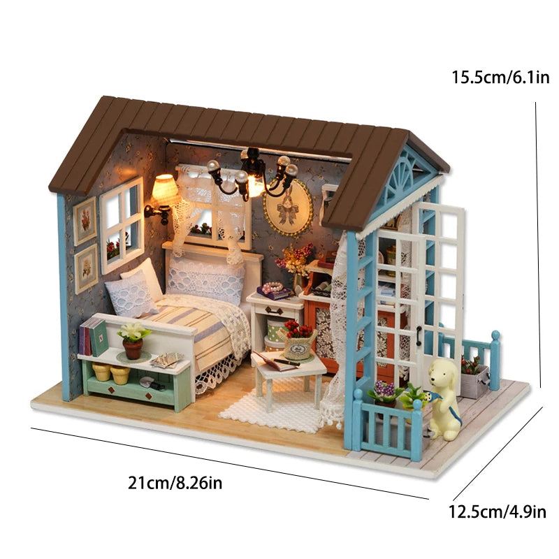 DIY Flower House Dollhouse Kit with LED Lights - Wooden 3D Miniature Building Set | Handmade Craft Model for Adults & Teens 14+ | Creative Assembly Toy
