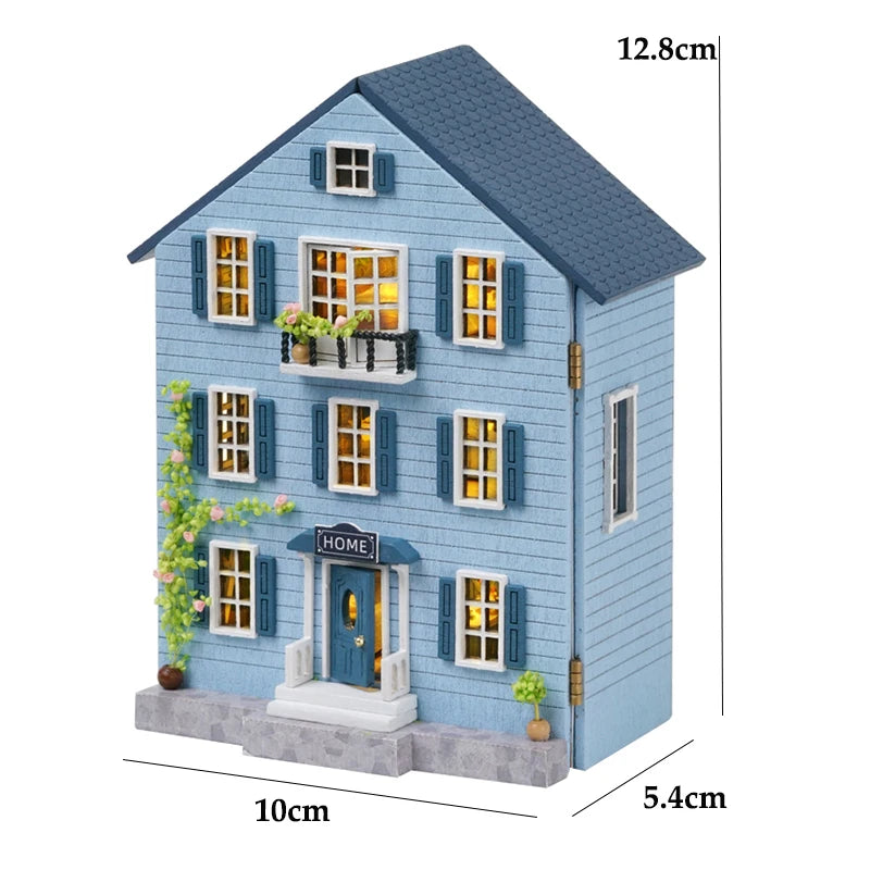 Zuuton DIY Mini Wooden Dollhouse Kit with Furniture & LED Lights - Pink Princess Villa Miniature House Assembly Model, Casa Doll House Toys - Birthday Gift for Girls, Teens, Adults 14+