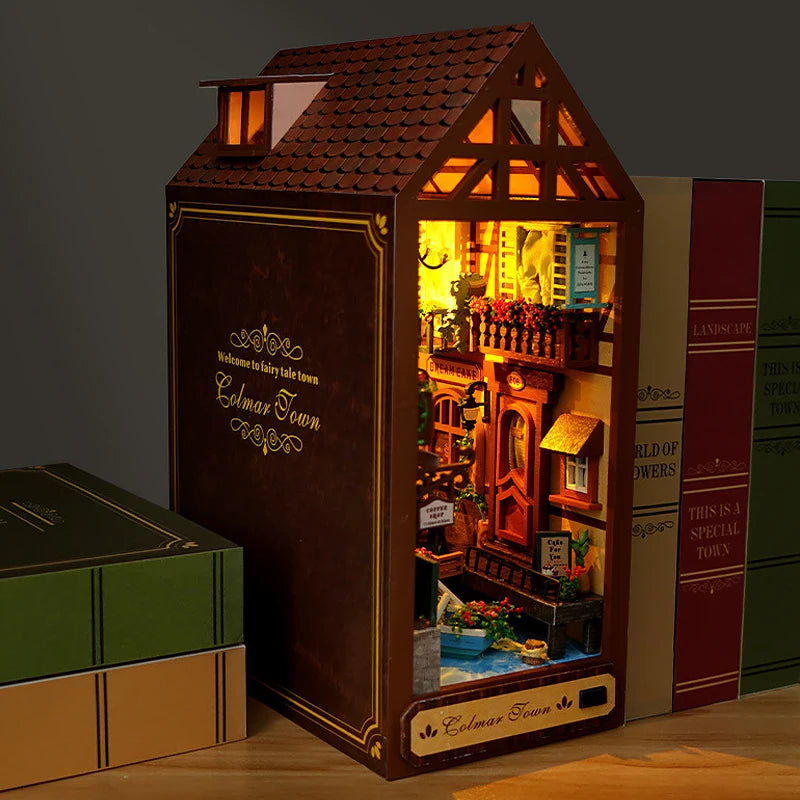 DIY Book Nook Kit for Bookshelves | 3D Wooden Puzzle Diorama with LED Light | Unique Gift for Adult Book Lovers